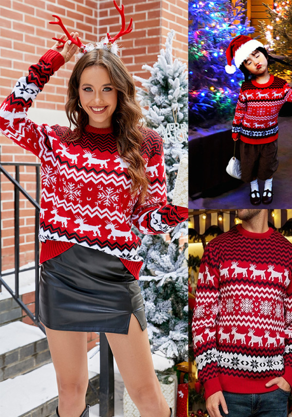 Christmas Women Snowflake Round Neck Knitting Sweater