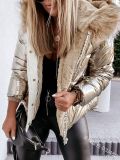 Women Winter Hooded Loose Crop Solid Warm Zipper Padded Jacket