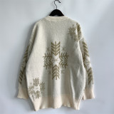 Christmas Women Autumn and Winter Loose Snowflake Round Neck Long Sleeve Sweater