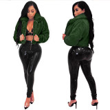 Women Sexy Solid Candy Color Faux furryCrop Jacket