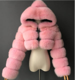 Women Faux furry Hooded Long Sleeve Crop Jacket
