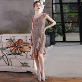 Plus Size Women Sequin Formal Party Midi Evening Dress