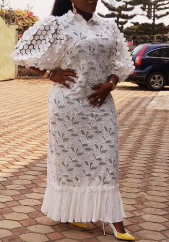 Plus Size Women Lace Embroidered Loose Shirt Dress