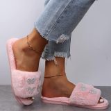 Women flat warm fur slides