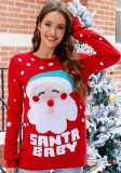 Christmas Women Santa Claus Letter Embroidered Red Sweater