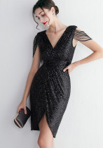 Plus Size Women Sequin Formal Party Midi Evening Dress