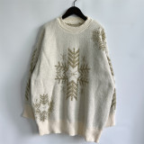 Christmas Women Autumn and Winter Loose Snowflake Round Neck Long Sleeve Sweater