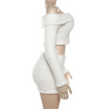 Autumn and Winter Women Sexy Off Shoulder Crop Top And Bodycon Skirt Two-piece Set