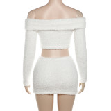Autumn and Winter Women Sexy Off Shoulder Crop Top And Bodycon Skirt Two-piece Set