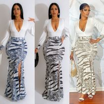 Women Patchwork Print Tie Dye Slit Dress