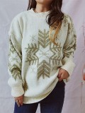Christmas Women Autumn and Winter Loose Snowflake Round Neck Long Sleeve Sweater