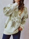 Christmas Women Autumn and Winter Loose Snowflake Round Neck Long Sleeve Sweater
