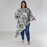 Plus Size Women Long Sleeve Round Neck Sexy Printed Chiffon Top