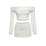 Autumn and Winter Women Sexy Off Shoulder Crop Top And Bodycon Skirt Two-piece Set