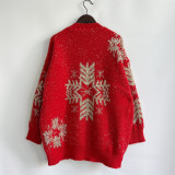 Christmas Women Autumn and Winter Loose Snowflake Round Neck Long Sleeve Sweater