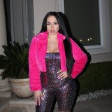 Women Sexy Solid Candy Color Faux furryCrop Jacket