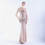 Women Ostrich Feather Beads Symphony Sequins Formal Party Evening Dress