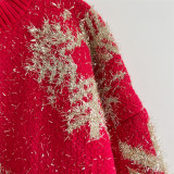 Christmas Women Autumn and Winter Loose Snowflake Round Neck Long Sleeve Sweater