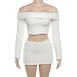 Autumn and Winter Women Sexy Off Shoulder Crop Top And Bodycon Skirt Two-piece Set