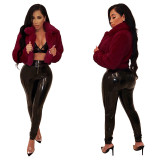 Women Sexy Solid Candy Color Faux furryCrop Jacket