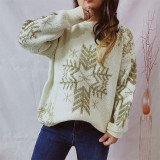 Christmas Women Autumn and Winter Loose Snowflake Round Neck Long Sleeve Sweater
