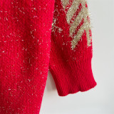 Christmas Women Autumn and Winter Loose Snowflake Round Neck Long Sleeve Sweater