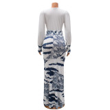 Women Patchwork Print Tie Dye Slit Dress