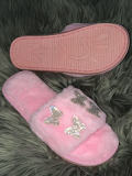 Women flat warm fur slides