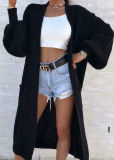 Autumn and winter Women solid knitting pocket cardigan sweater jacket