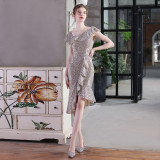 Plus Size Women Sequin Formal Party Midi Evening Dress