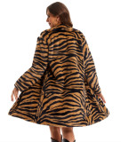 Women Autumn and Winter Zebra Print Faux furry Turndown Collar Warm Jacket