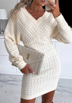 Women V Neck Long Sleeve Kintting Dress Women V Neck Long Sleeve Kintting Dress