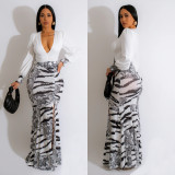 Women Patchwork Print Tie Dye Slit Dress