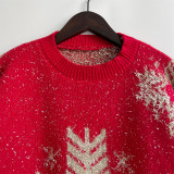 Christmas Women Autumn and Winter Loose Snowflake Round Neck Long Sleeve Sweater