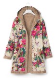 Winter Women's Printed Fleece Hooded Warm Jacket