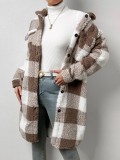 Autumn And Winter Open Button Turndown Collar Plush Plaid Coat Loose Chic Long Jeacket For Women