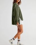 Women's Fall/Winter Oversized Round Neck Sweatshirt Side Slit Long Sleeve T-Shirt