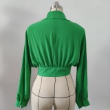 Women's Lace Up Long Sleeve Cardigan Spring Summer Bat Sleeves Crop Loose Shirt