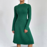Autumn And Winter Solid Color Knitting Sweater A-Line Skirt Slim Chic Two-Piece Set