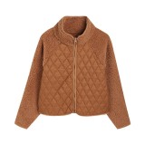 Autumn And Winter Women's Zipper Long Sleeve Fleece Patchwork Jacket For Women