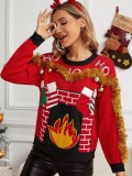 Autumn And Winter Casual Christmas Red Sweater Pullover For Women Embroidered Letter Christmas Knitting Sweater