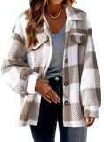 Women's Autumn And Winter Plaid Pockets Button Plush Jacket