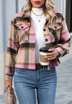 Autumn And Winter Fashion Casual Pocket Plaid Women's Short Coat Autumn And Winter Fashion Casual Pocket Plaid Women's Short Coat