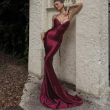 Women's Winter Fashion Sexy Low Back Strappy Evening Dress