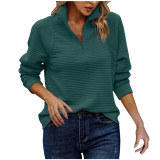 Autumn Comfortable Loose Solid Color Stand Collar Zipper Long Sleeve Patchwork Women's Top