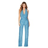Summer Women's Sleeveless Halter Neck Sequin Jump