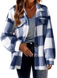 Women's Autumn And Winter Plaid Pockets Button Plush Jacket