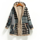Winter Women's Printed Fleece Hooded Warm Jacket