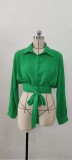 Women's Lace Up Long Sleeve Cardigan Spring Summer Bat Sleeves Crop Loose Shirt