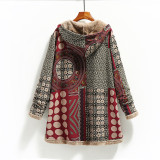 Winter Women's Printed Fleece Hooded Warm Jacket